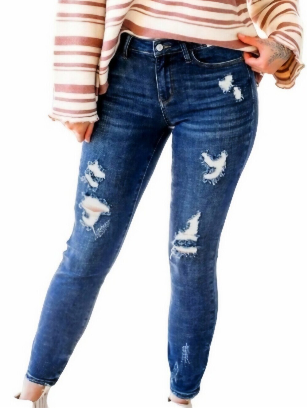 Judy Blue Jeans Distressed Raw Hem Relaxed Fit Dark Wash Stretch Denim Size 1/25
